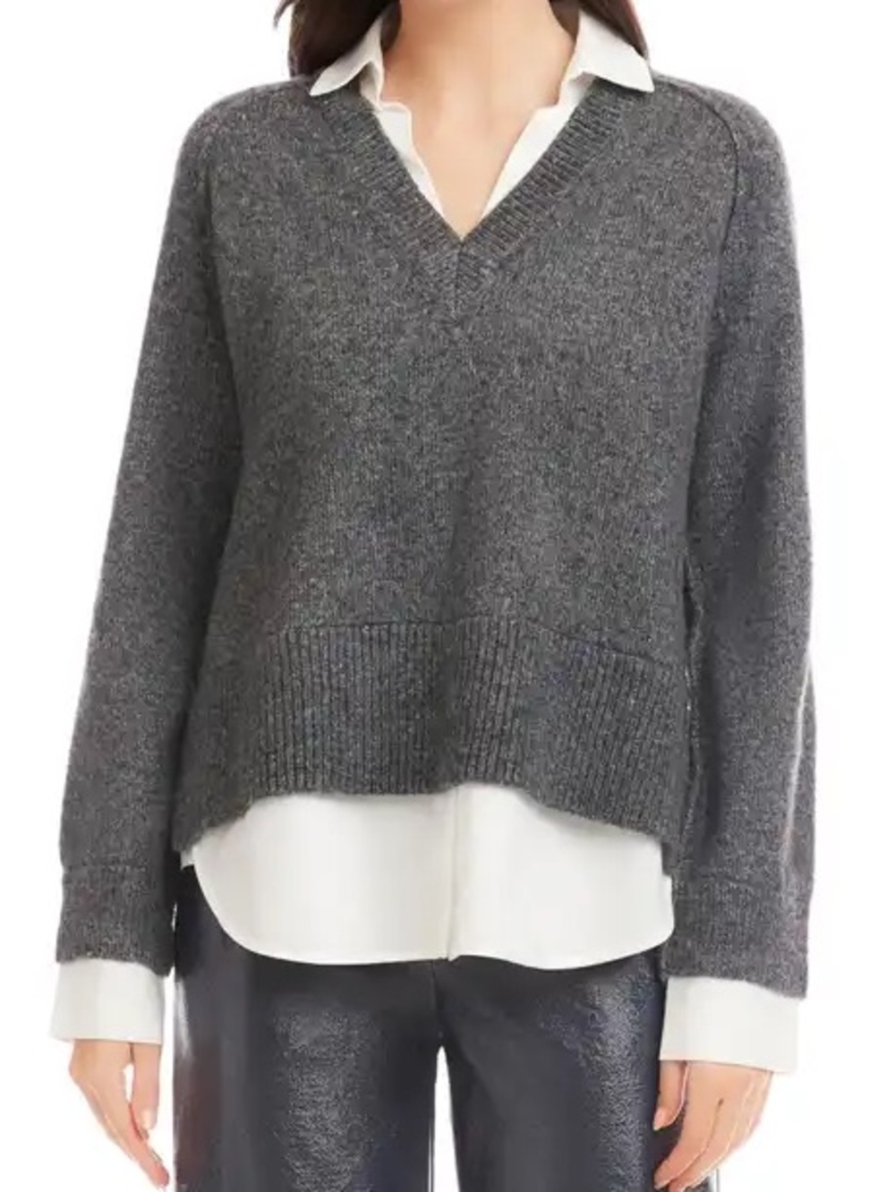 Brochu Walker Charcoal V-Neck Ribbed-Hem Sweater